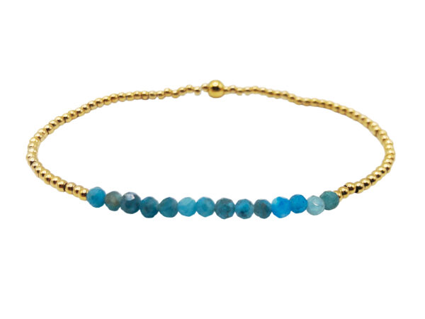 Bracelet élastique avec perles naturelles (Apatite) et acier inoxydable doré