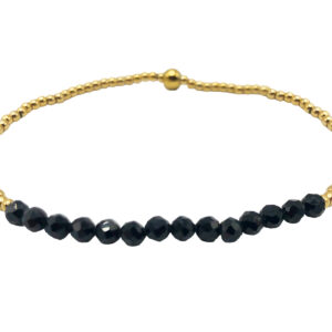 Bracelet élastique avec perles naturelles (Agate noire) et acier inoxydable doré