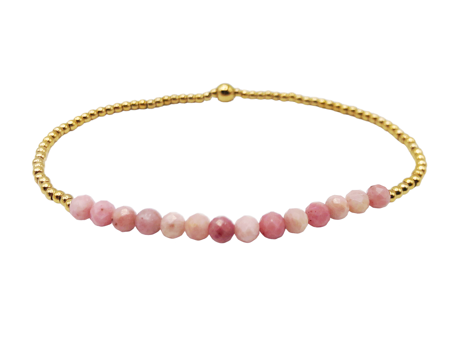 Bracelet élastique avec perles naturelles (Rhodonite) et acier inoxydable doré
