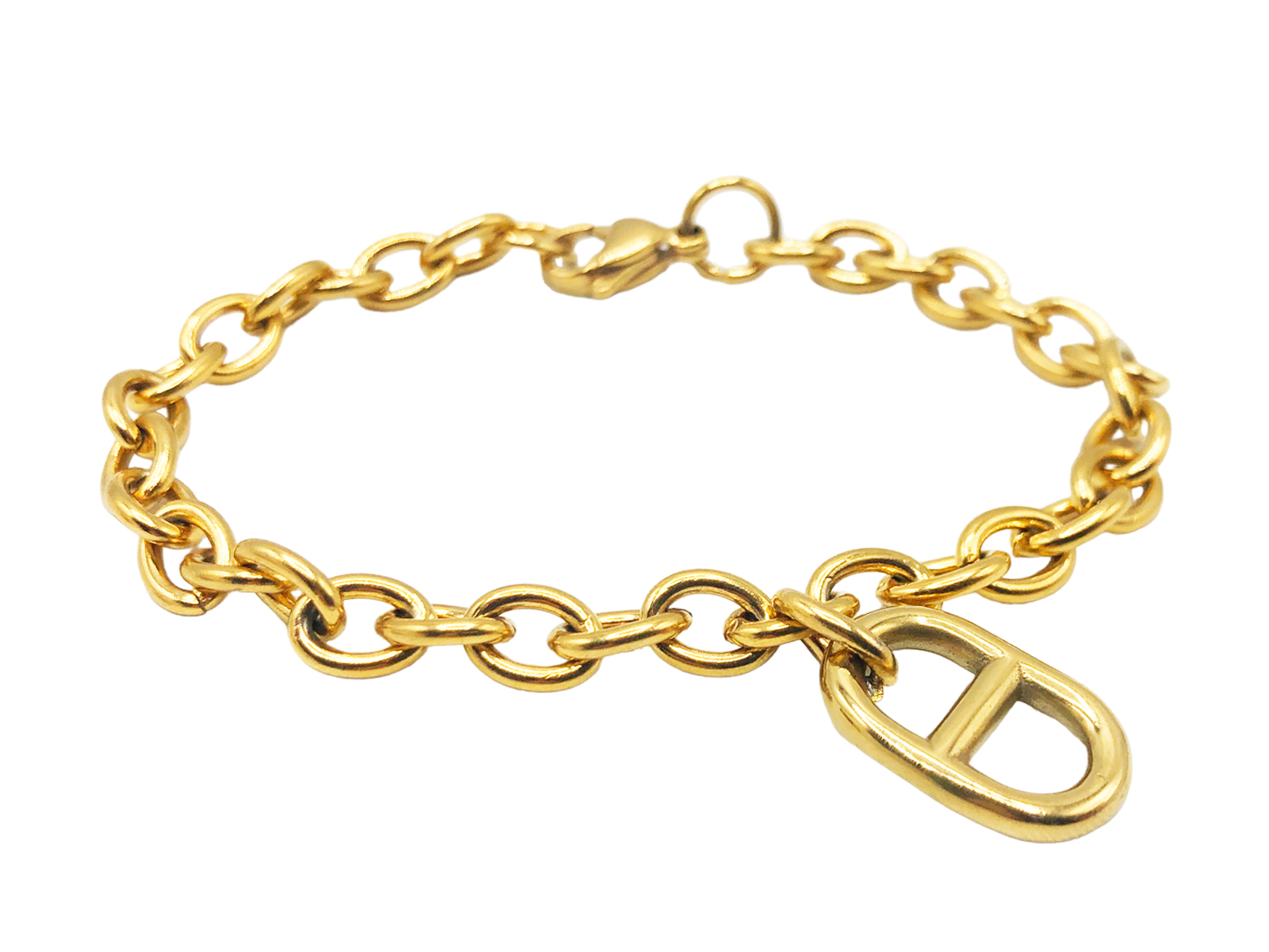 Bracelet maille ovalisée avec pampille maille marine en acier inoxydable doré