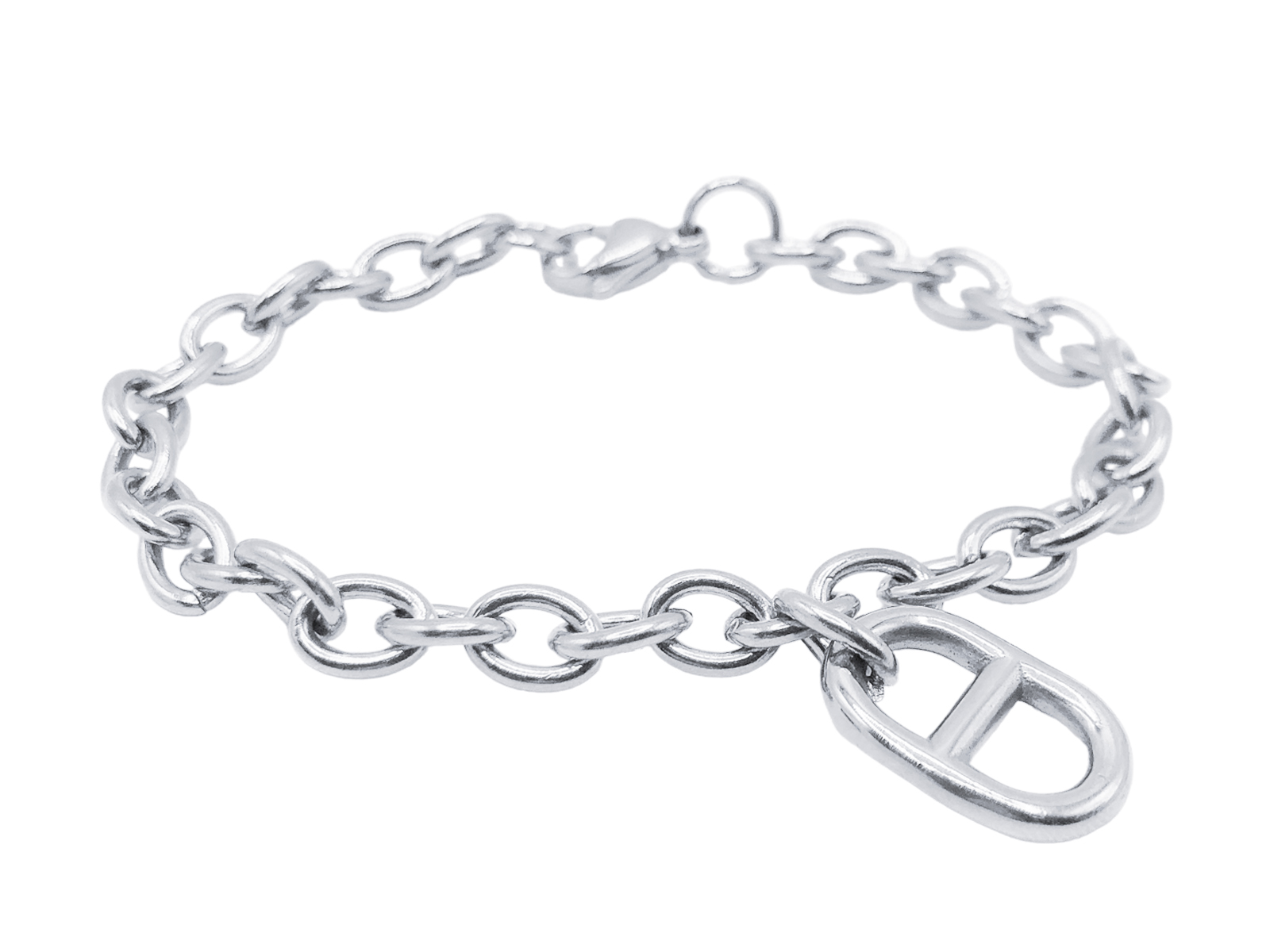 Bracelet maille ovalisée avec pampille maille marine en acier inoxydable argenté