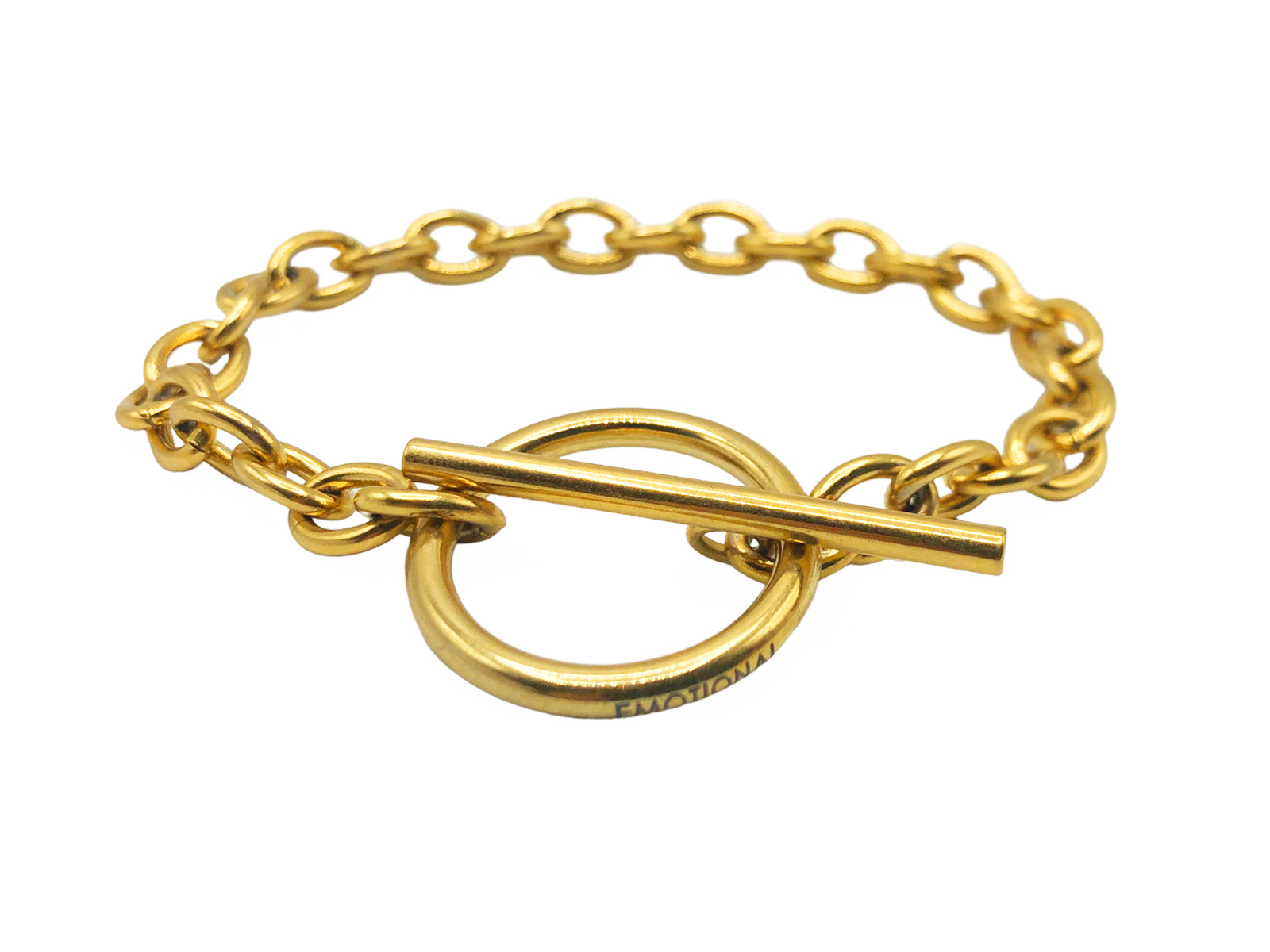 Bracelet maille ovalisée avec fermoir T en acier inoxydable doré
