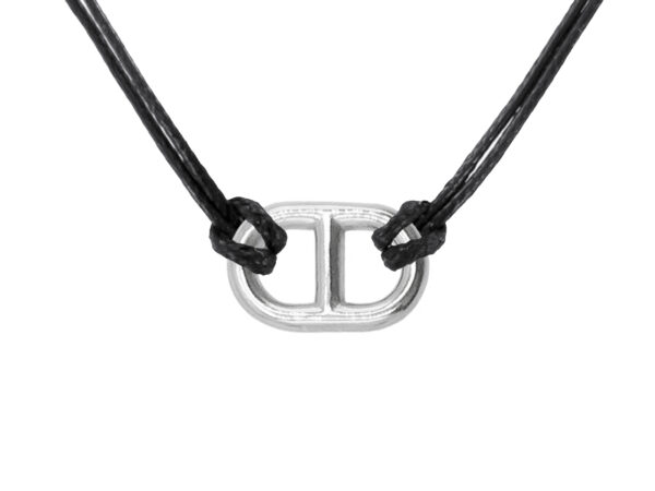 Collier double cordon noir avec pendentif maille marine en acier inoxydable argenté