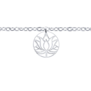 Bracelet chaînette avec pampille fleur de lotus en acier inoxydable argenté
