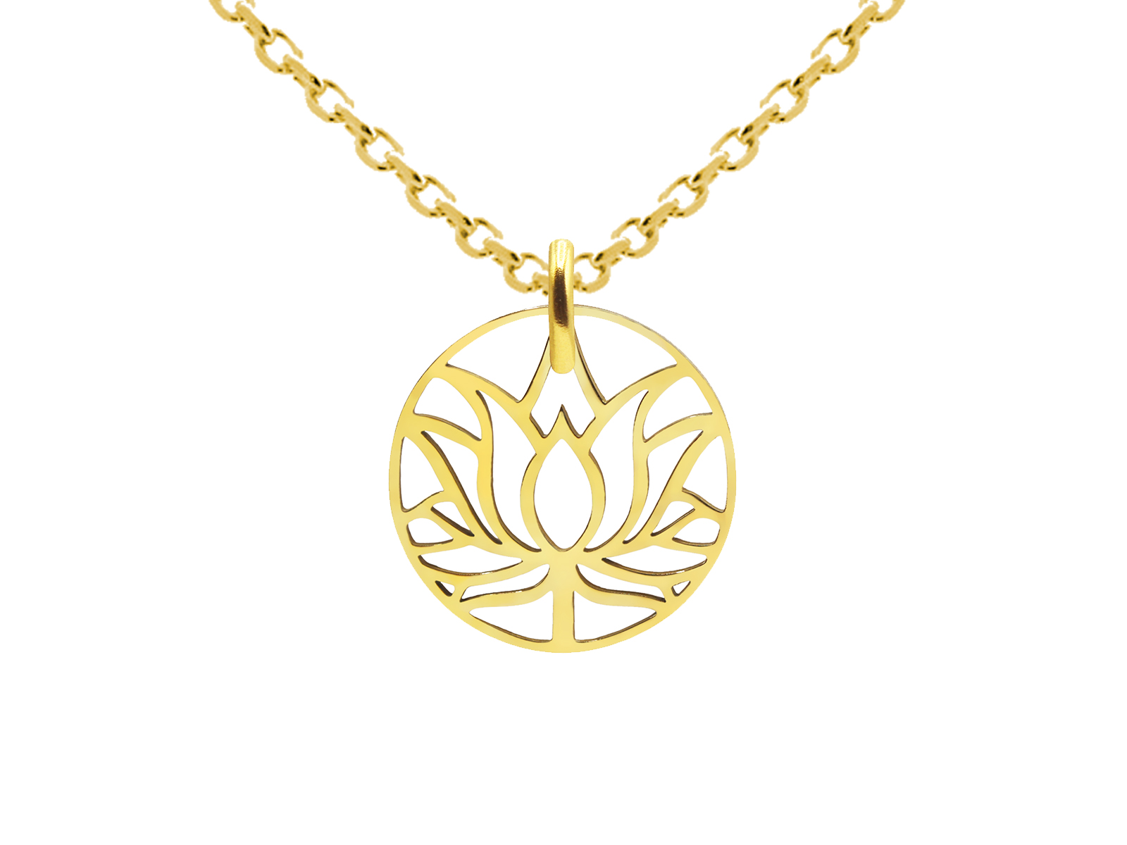 Collier pendentif fleur de lotus en acier inoxydable doré