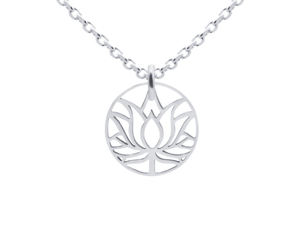 Collier pendentif fleur de lotus en acier inoxydable argenté