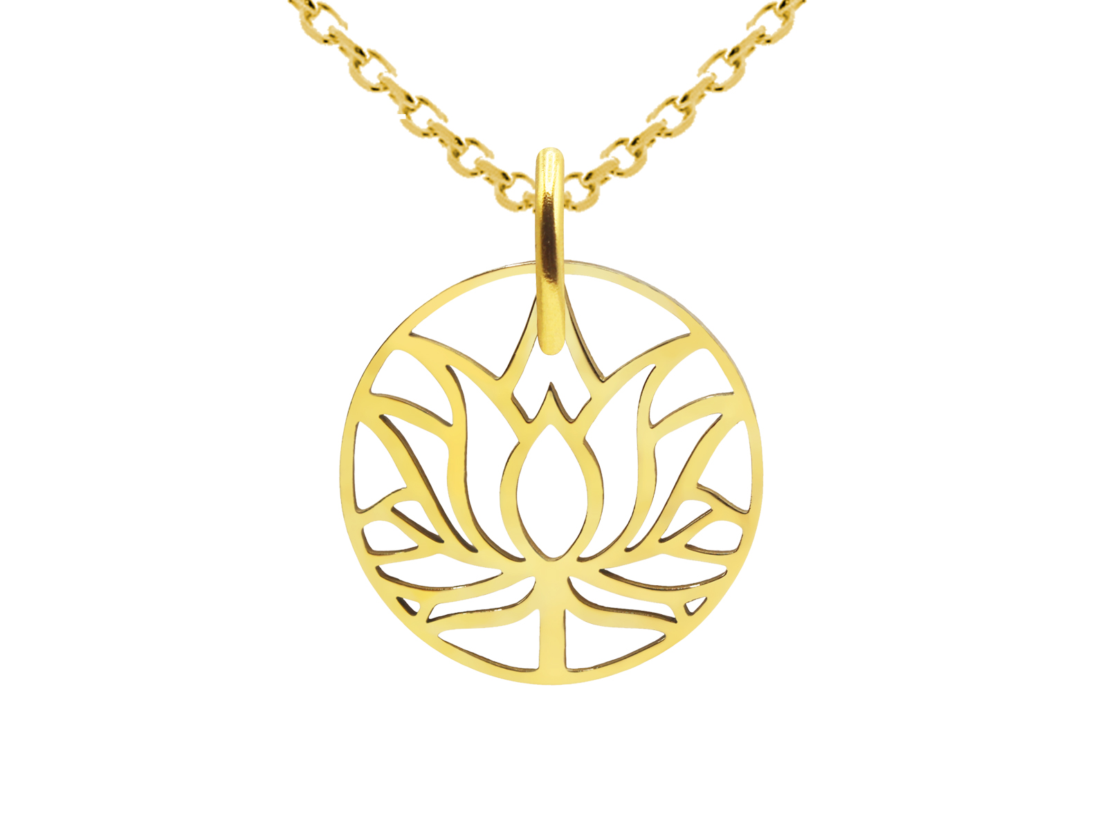 Collier pendentif fleur de lotus en acier inoxydable doré