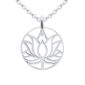 Collier pendentif fleur de lotus en acier inoxydable argenté