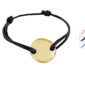 Bracelet cordon noir ajustable avec médaille ronde en acier inoxydable doré à personnaliser