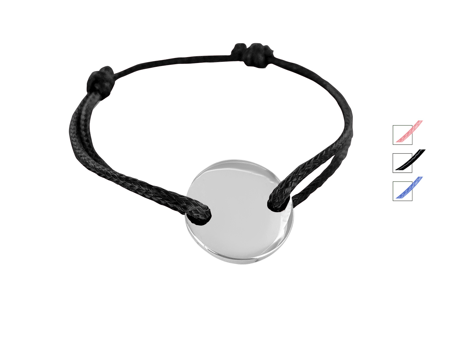 Bracelet cordon ajustable avec médaille ronde en acier inoxydable argenté à personnaliser