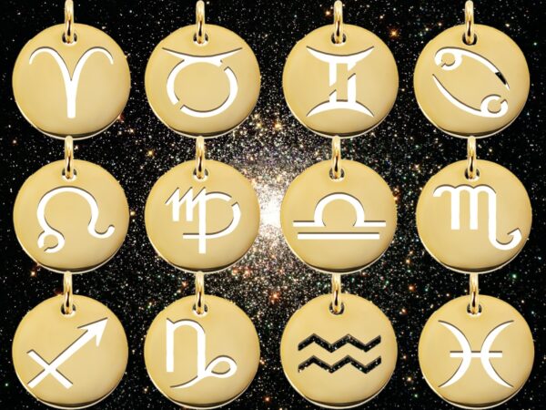 Pendentif signe astrologique en acier inoxydable doré