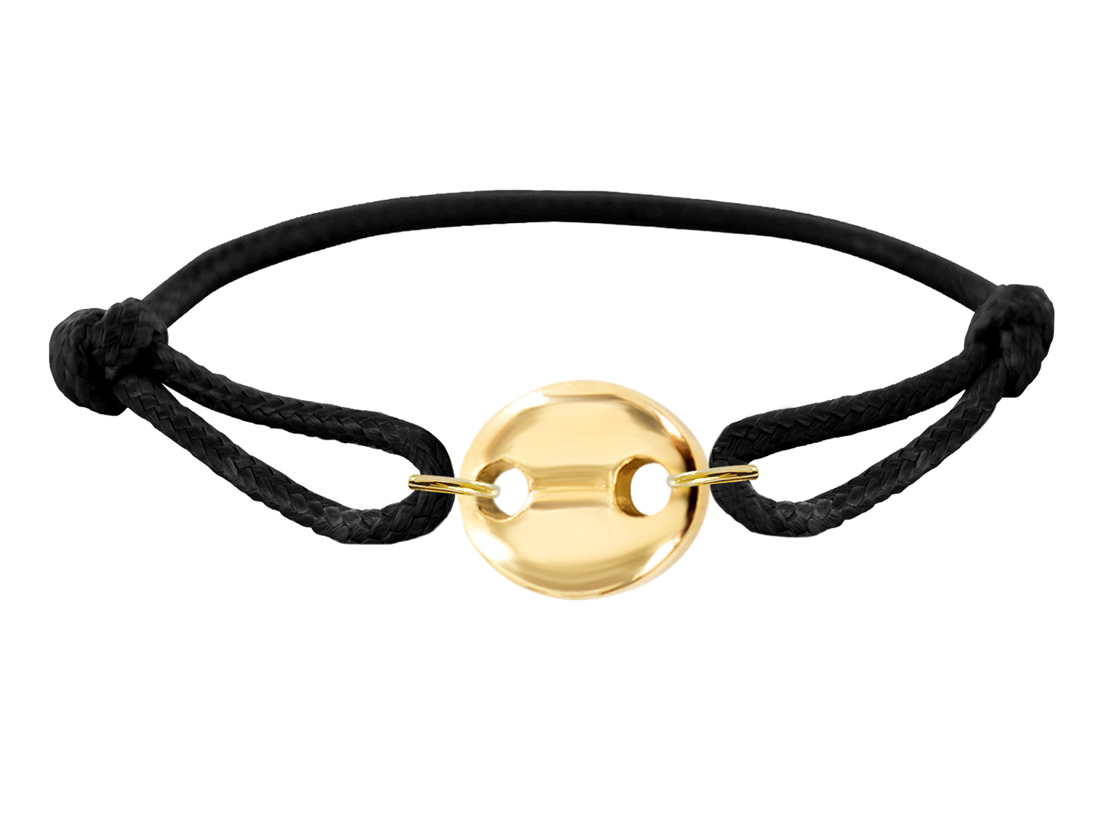 Bracelet ajustable décoré d'un pendentif GRAIN DE CAFE en acier inoxydable doré