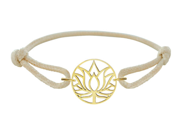 Bracelet ajustable décoré d'un pendentif LOTUS en acier inoxydable doré