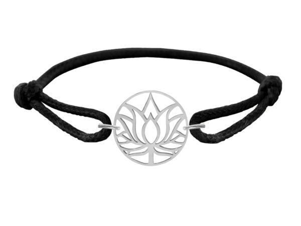 Bracelet ajustable décoré d'un pendentif LOTUS en acier inoxydable argenté