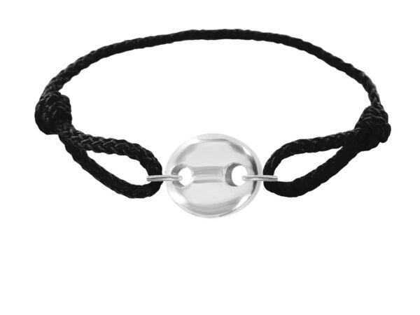 Bracelet ajustable en paracorde décoré d'un pendentif GRAIN DE CAFE en acier inoxydable argenté