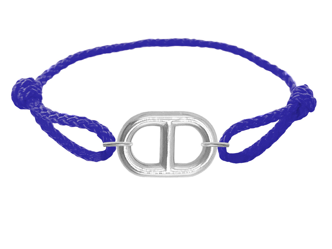 Bracelet ajustable en paracorde décoré d'un pendentif MAILLE MARINE en acier inoxydable argenté