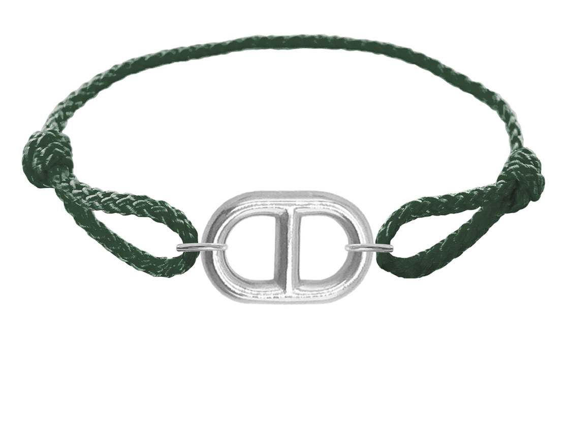 Bracelet ajustable en paracorde décoré d'un pendentif MAILLE MARINE en acier inoxydable argenté