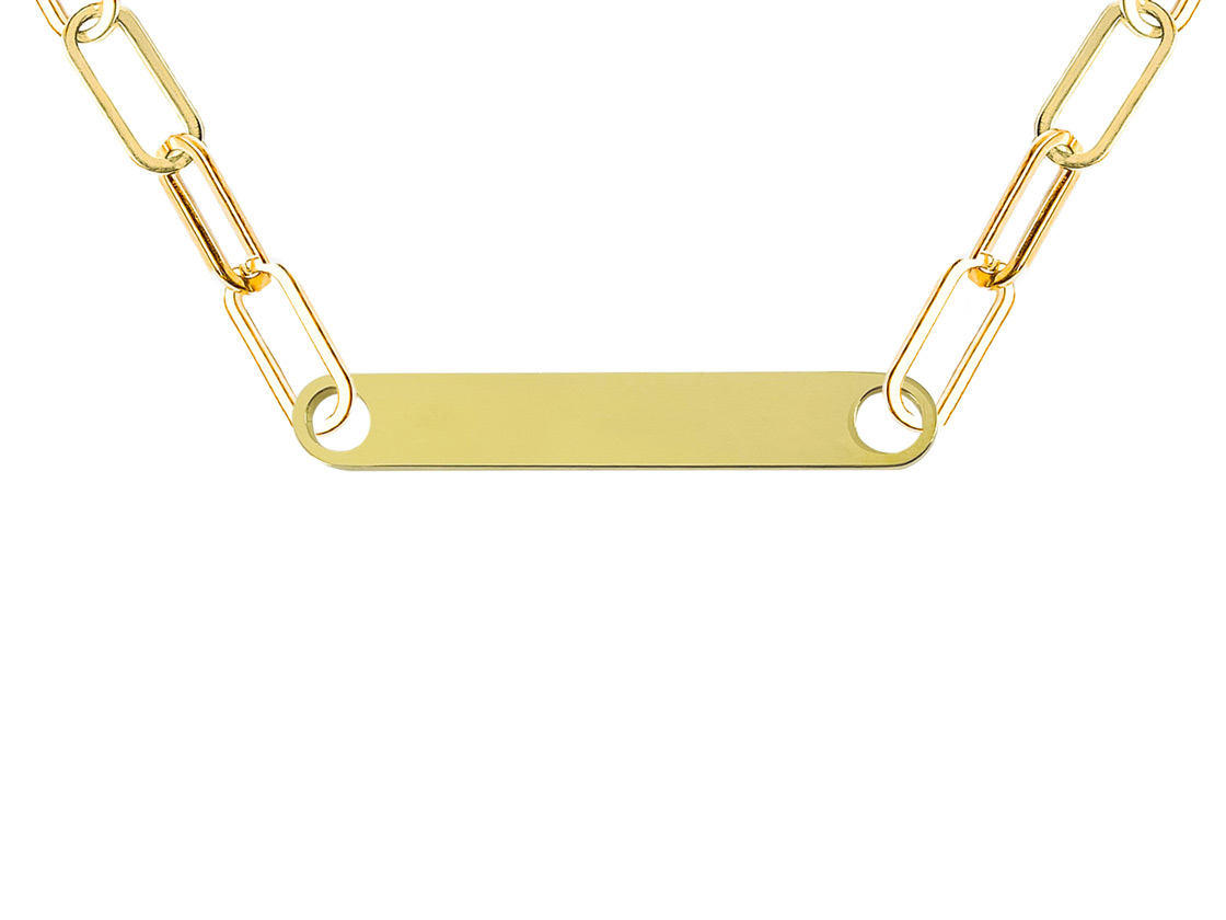 Chaine maille XL acier doré| Longueur : 60 cm, Taille maille : 6MM avec une Plaque gourmette doré