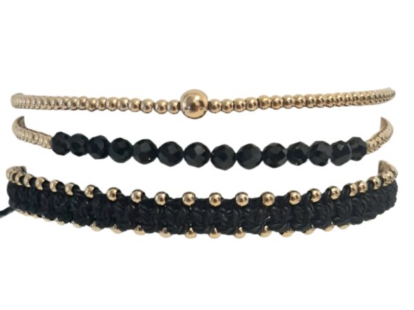 Composition de 3 bracelets "BLACK" perles naturelles Agate Noire