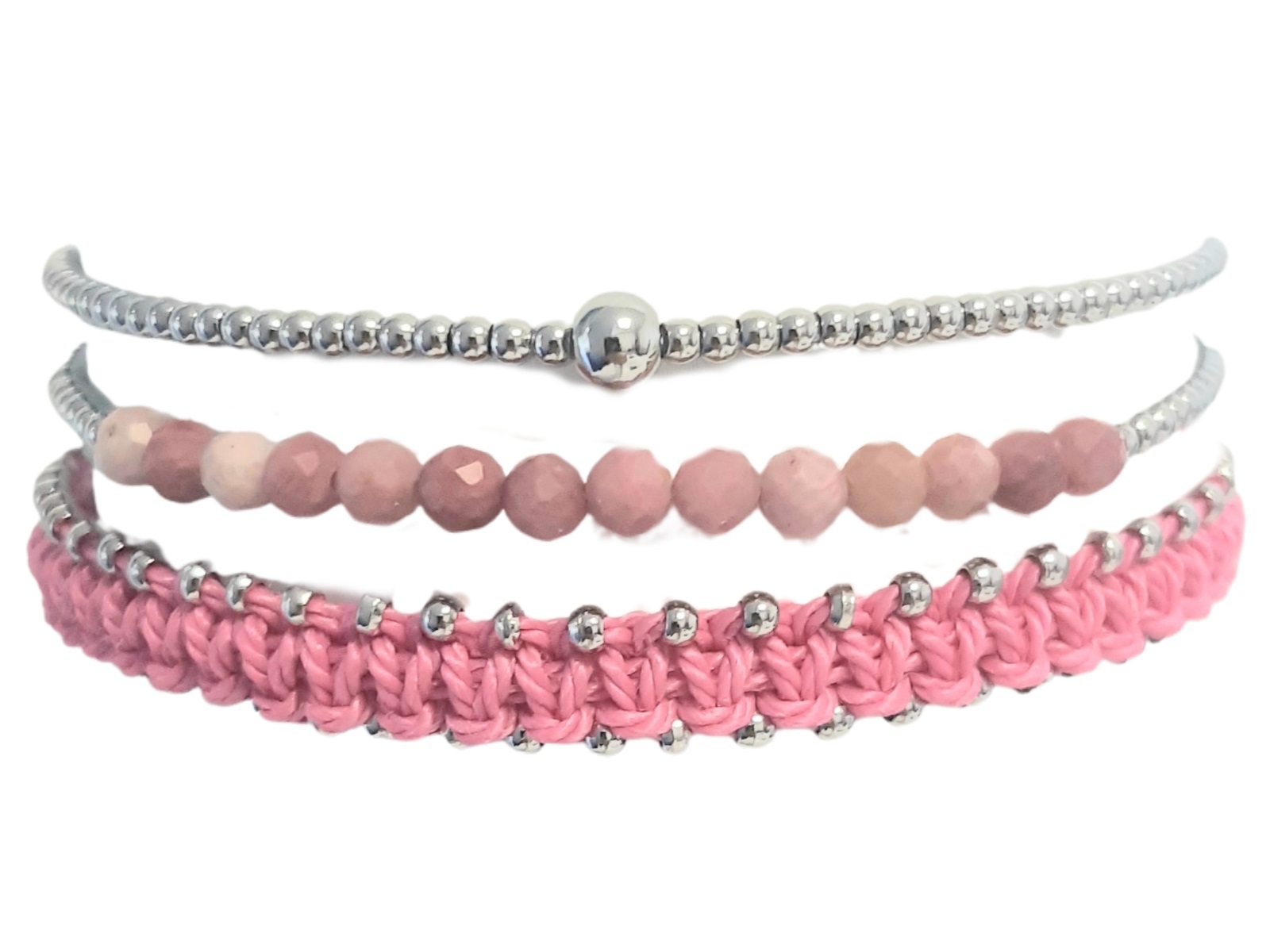 Composition de 3 bracelets "PINK" perles naturelles Rhodonite
