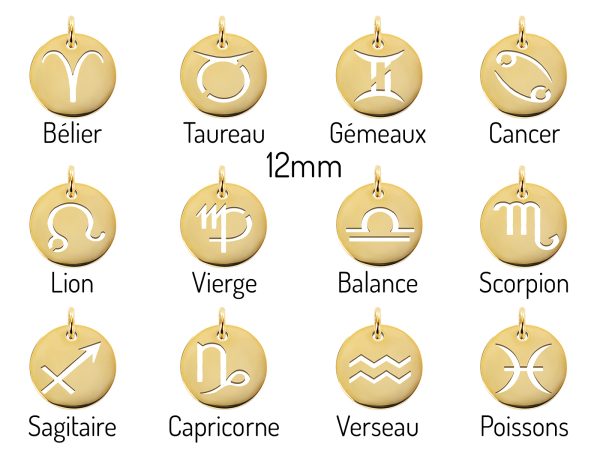 Pendentif Signe Du Zodiaque En Acier Inoxydable Doré - 12 Symboles - Bijou Spirituel Mixte