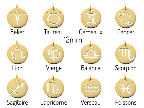 Collier orné d'un pendentif signe astrologique en acier inoxydable doré