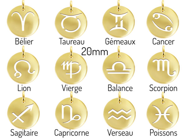Collier maille XL agrémenté d'un pendentif signe astrologique en acier inoxydable doré