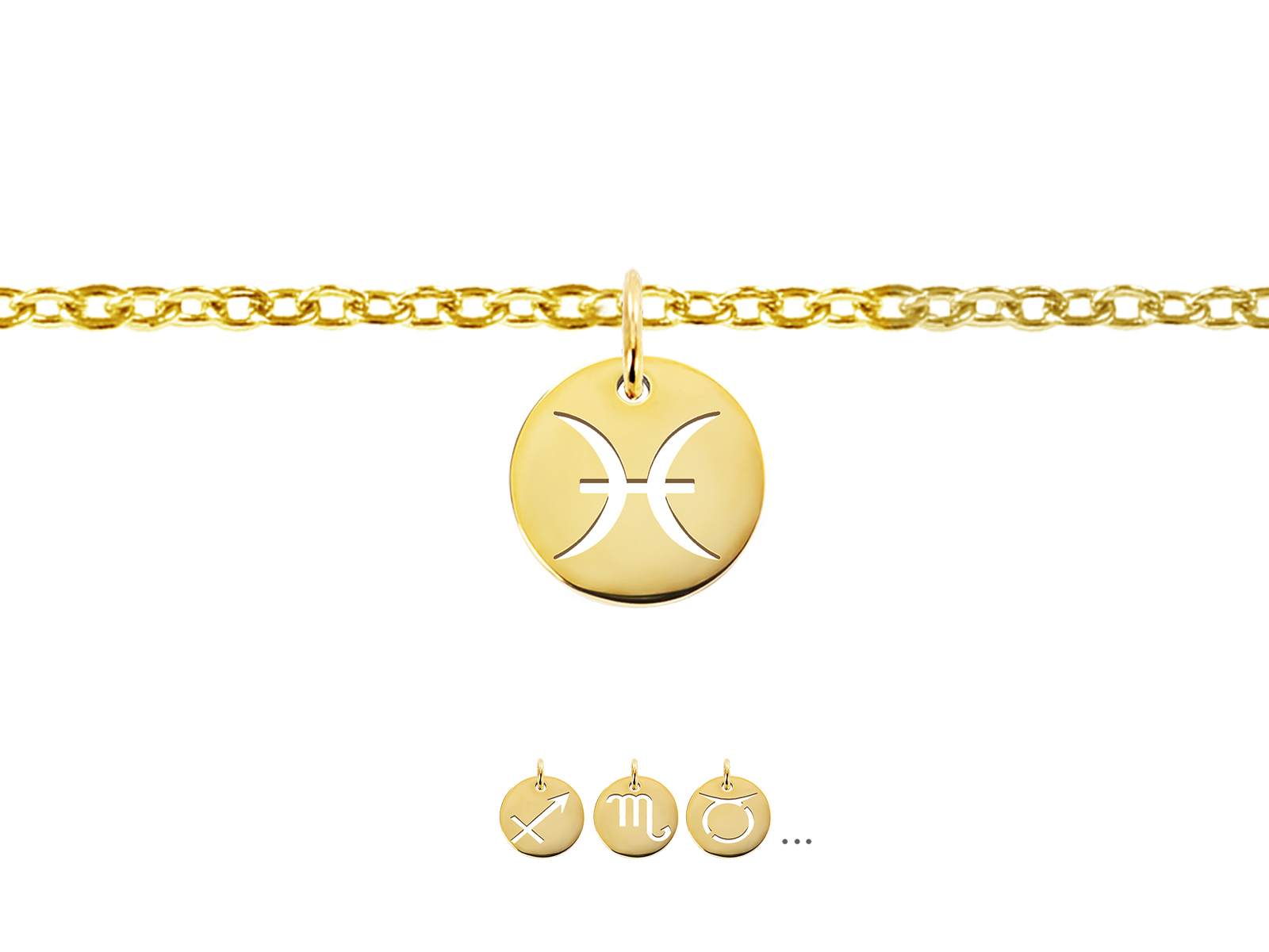 Bracelet chaînette agrémenté d'une pampille signe astrologique en acier inoxydable doré