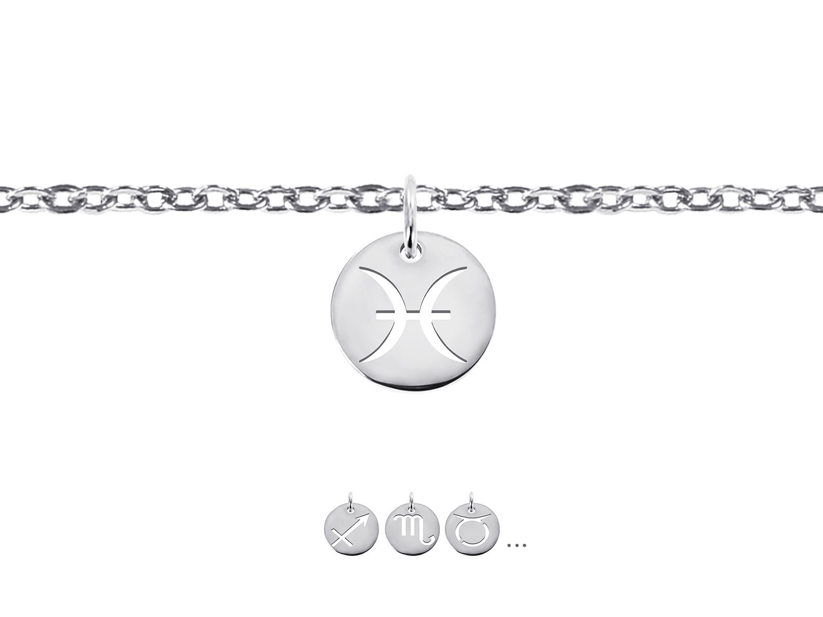 Bracelet chaînette agrémenté d'une pampille signe astrologique en acier inoxydable argenté
