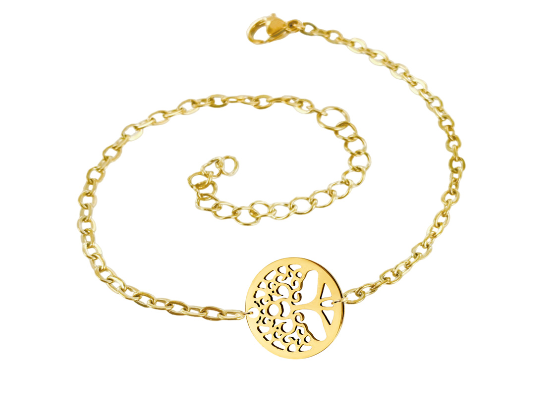 Bracelet chaine Orné d'un Pendentif arbre de vie acier doré