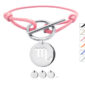 Bracelet cordon ajustable rose avec fermoir T agrémenté d'une pampille signe astrologique en acier inoxydable argenté