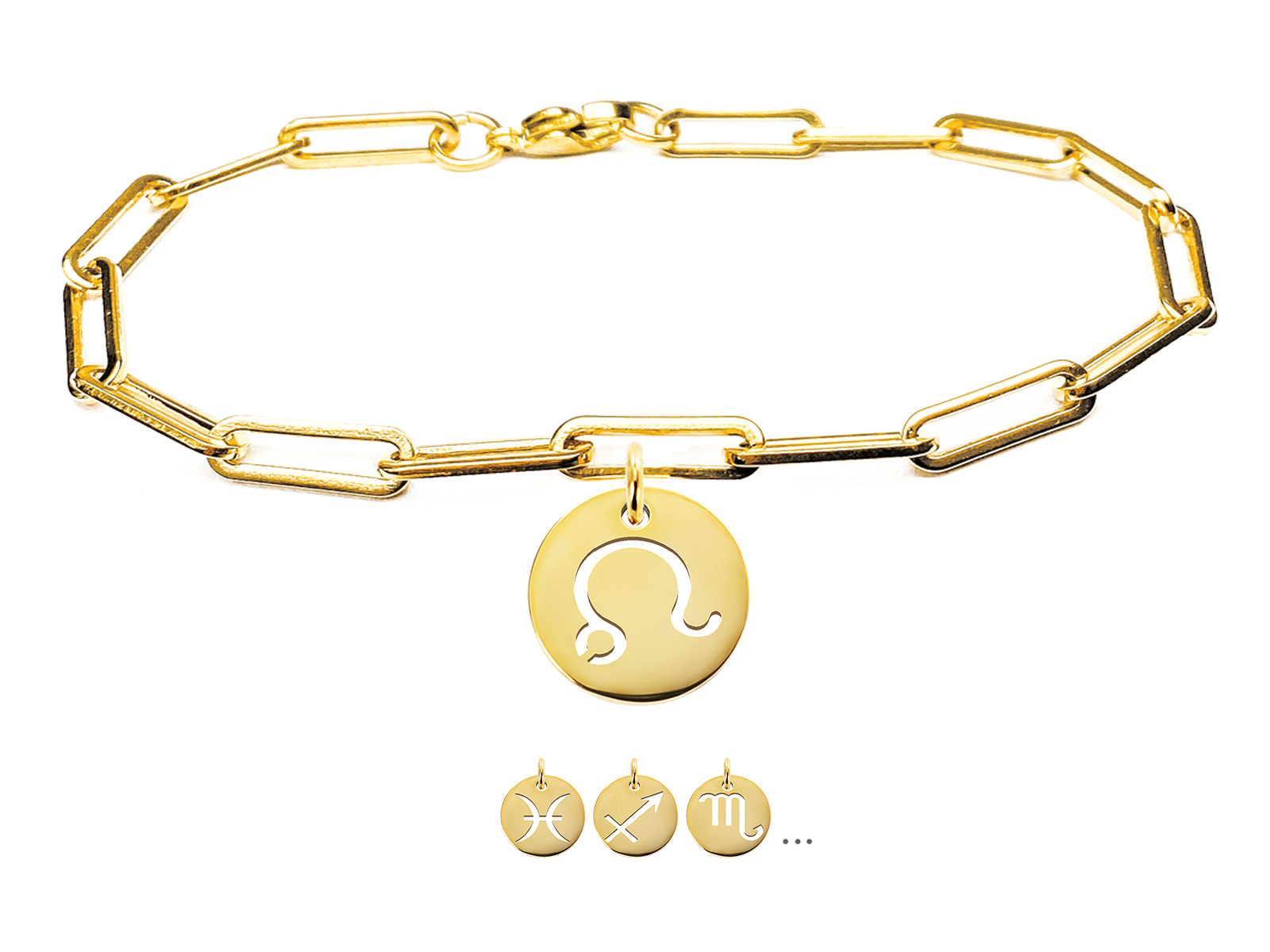 Bracelet maille XL agrémenté d'une pampille signe astrologique en acier inoxydable doré