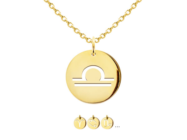 Collier décoré d'un pendentif signe astrologique en acier inoxydable doré
