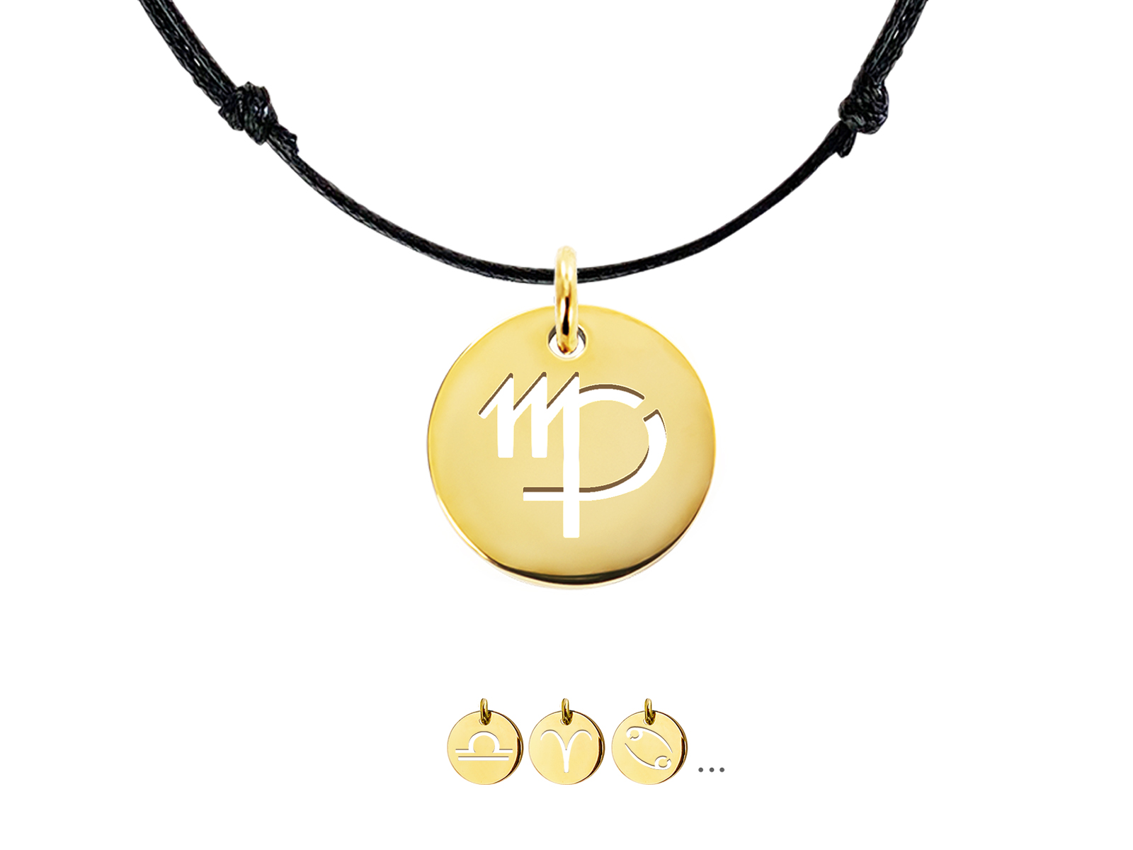 Collier ajustable décoré d'un pendentif signe astrologique en acier inoxydable doré