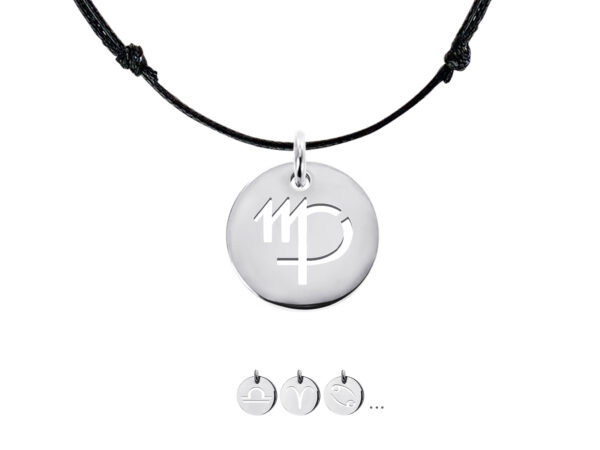 Collier ajustable décoré d'un pendentif signe astrologique en acier inoxydable argenté
