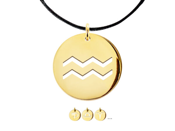 Collier ajustable décoré d'un pendentif signe astrologique en acier inoxydable doré