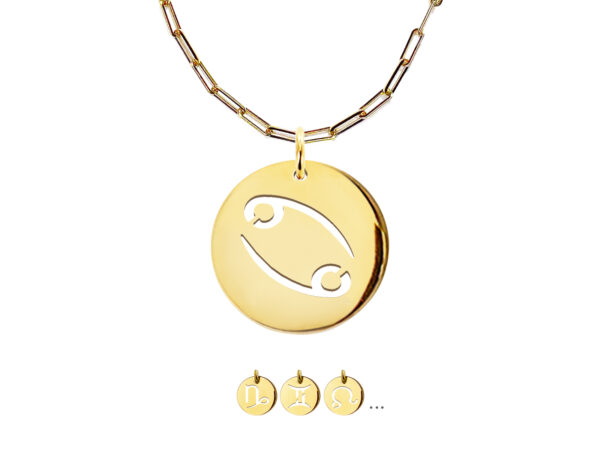 Collier maille XL agrémenté d'un pendentif signe astrologique en acier inoxydable doré