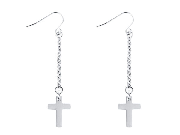 Boucles d'oreilles pendantes décorées de pampilles croix (14mm) en acier inoxydable argenté