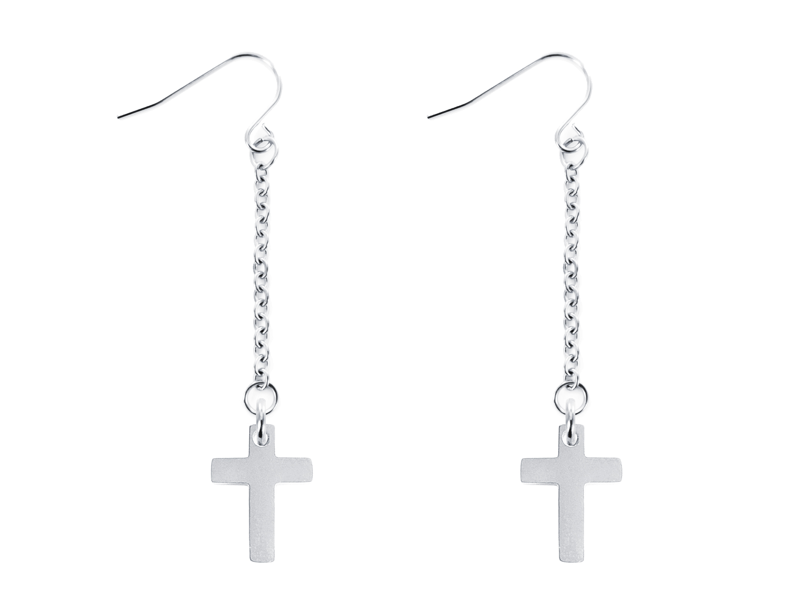 Boucles d'oreilles pendantes décorées de pampilles croix (14mm) en acier inoxydable argenté