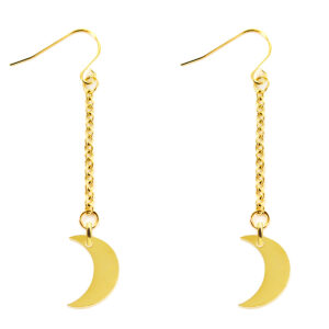Boucles d'oreilles pendantes décorées de pampilles lune en acier inoxydable doré