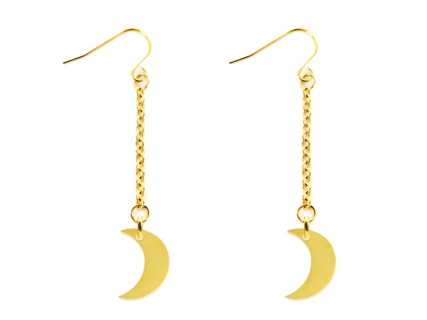 Boucles d'oreilles pendantes décorées de pampilles lune en acier inoxydable doré