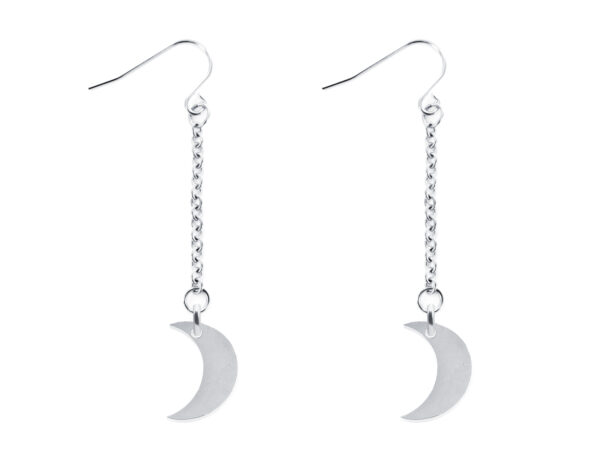 Boucles d'oreilles pendantes décorées de pampilles lune en acier inoxydable argenté