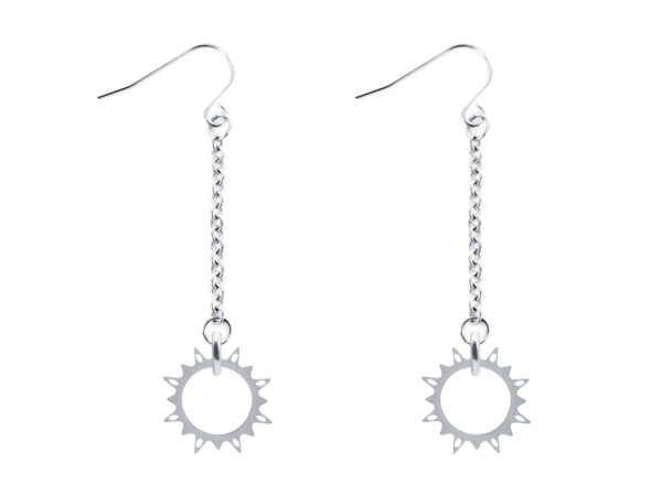 Boucles d'oreilles pendantes décorées de pampilles soleil en acier inoxydable argenté