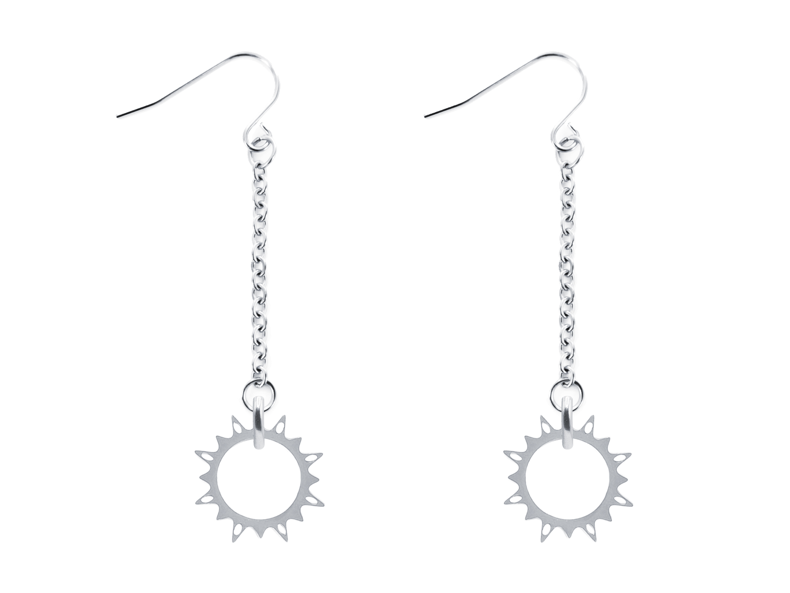 Boucles d'oreilles pendantes décorées de pampilles soleil en acier inoxydable argenté