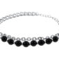 Bracelet perles naturelles (Agate noire) et maille gourmette en acier inoxydable argenté - Longueur: 15cm
