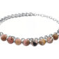 Bracelet perles naturelles (Rhodonite) et maille gourmette en acier inoxydable argenté - Longueur: 15cm