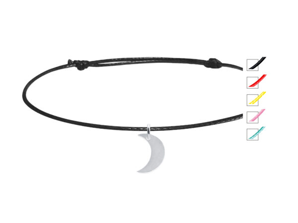 Bracelet cordon ajustable décoré d'une pampille lune en acier inoxydable argenté