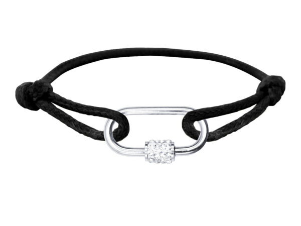 Bracelet ajustable décoré d'un pendentif ovale à visser rehaussé de cristaux fantaisie en acier inoxydable argenté