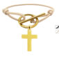 Bracelet cordon ajustable coloré avec fermoir T agrémenté d'une pampille croix (25mm) en acier inoxydable doré