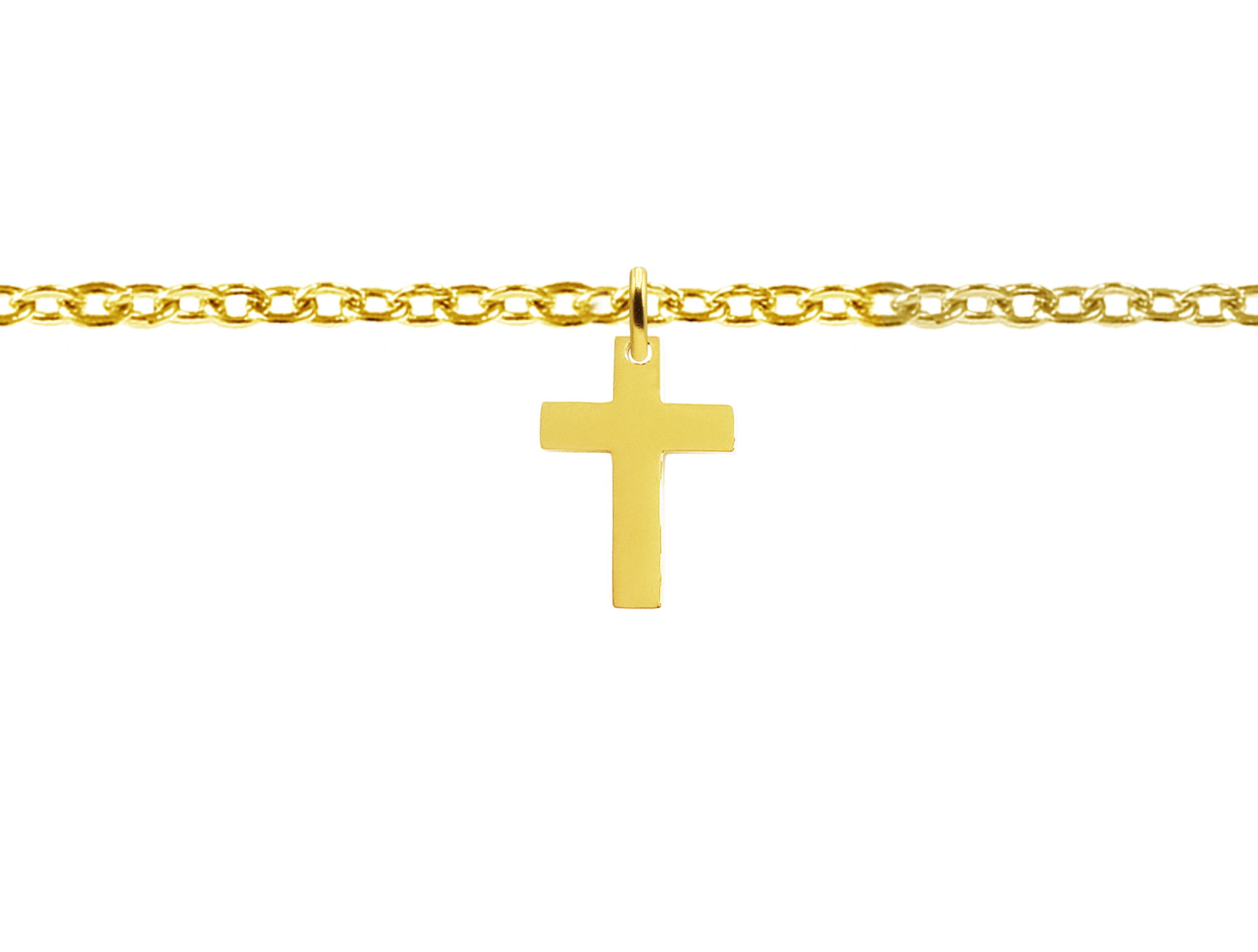 Chaîne de cheville agrémentée d'une pampille croix en acier inoxydable doré